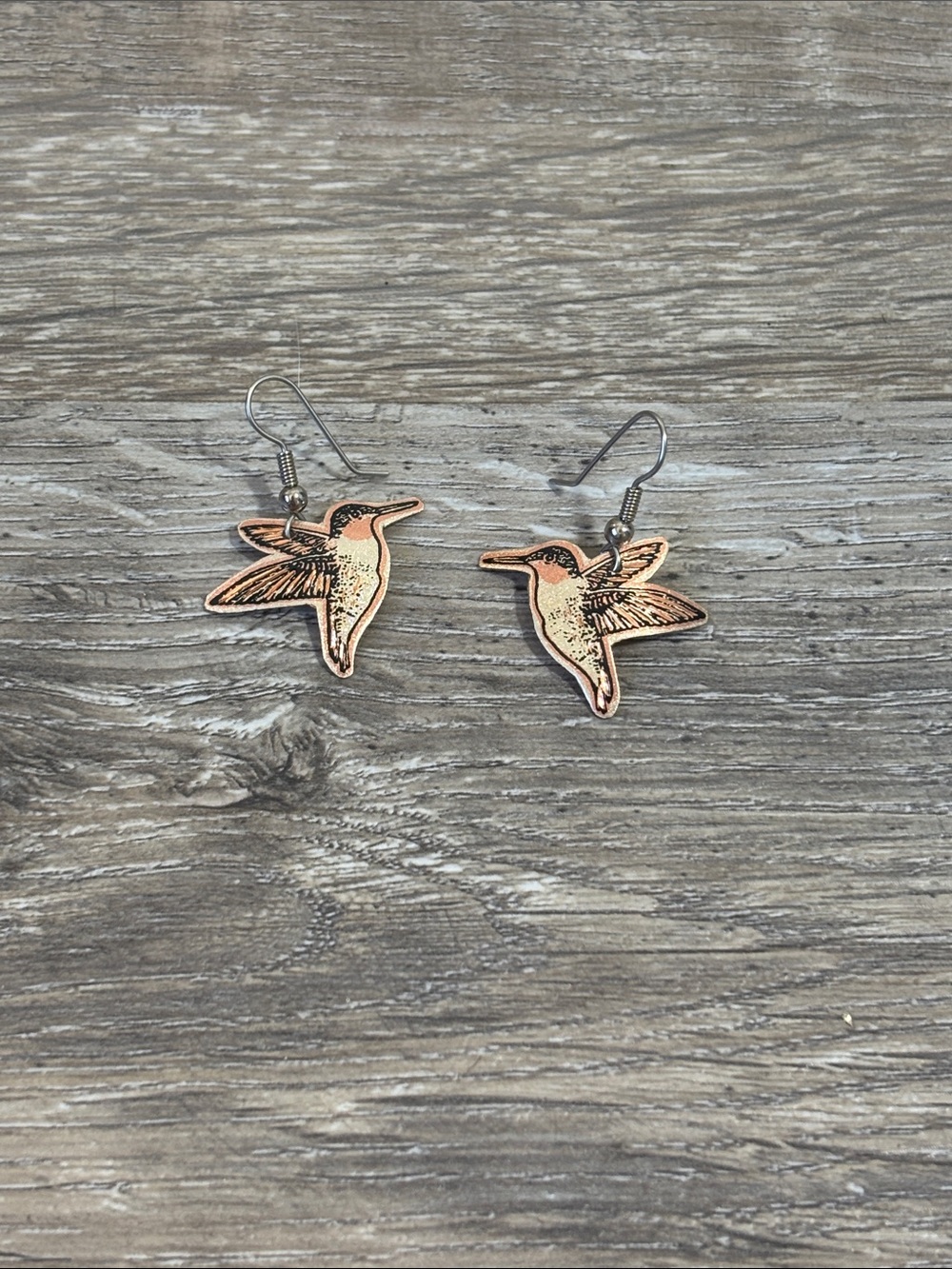 Copper Tone Hummingbird Dangle Earrings